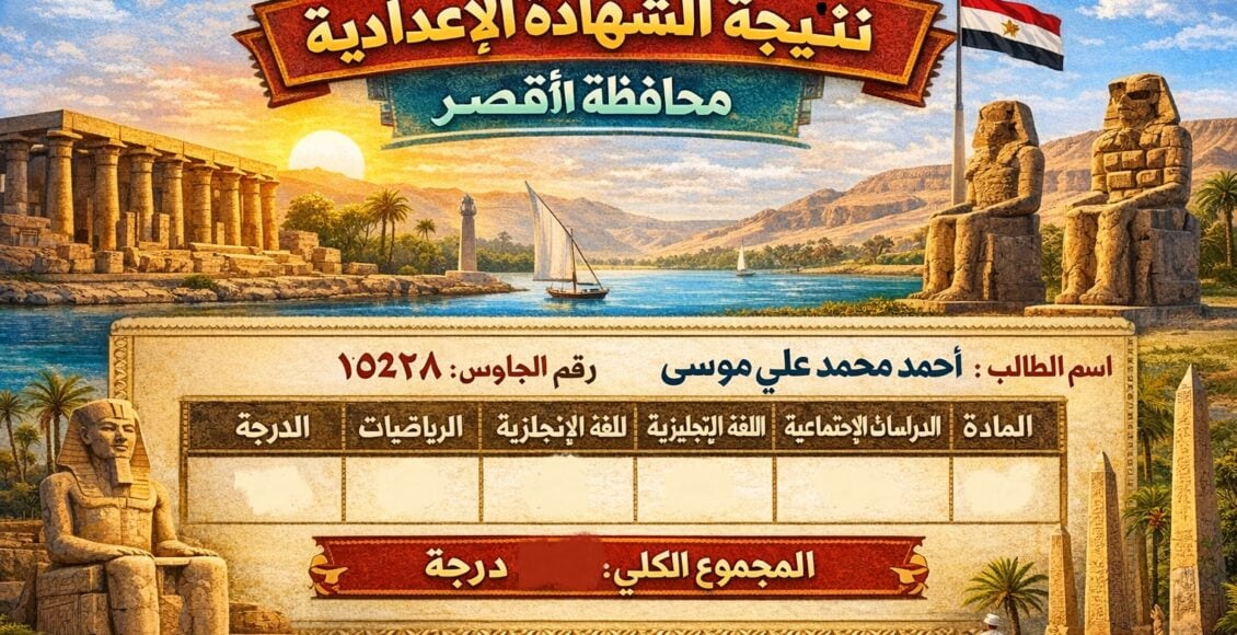 نتيجة الشهادة الإعدادية محافظة الأقصر 2026 برقم الجلوس – اعرف درجاتك كاملة
